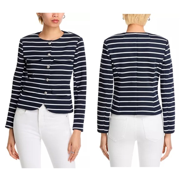 $448 NWT Veronica Beard Kensington Navy White Striped Knit Jacket Blazer Size XL
